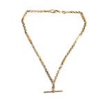 A 9ct gold fob chain with T-bar, 43cm long, 15.6g