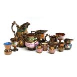 12 pieces of lustreware, to include Sunderlandware and other jugs, chalice, small vase, etc (12)