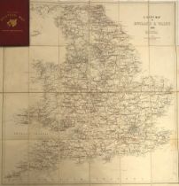 A linen backed hunt map, 'The Field Hunting Map' of England and Wales, c.1880, with marbled ends and