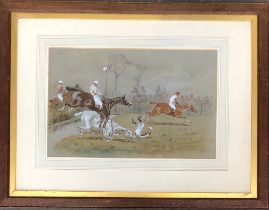 William Verner Longe (1857-1924), 'The Water Jump', watercolour, signed, 28x43cm