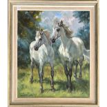 Rosemary Sarah Welch (b.1946), oil on canvas depicting grey horses, dated 1967, 50x60cm