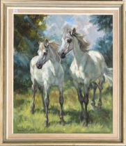 Rosemary Sarah Welch (b.1946), oil on canvas depicting grey horses, dated 1967, 50x60cm