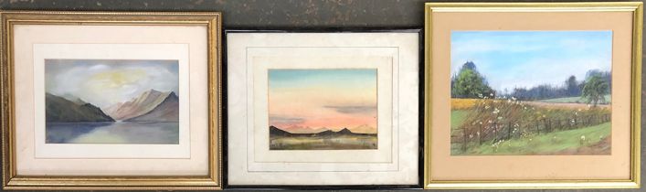 A pastel landscape, signed Burgh Sidley 1994, 22x29; together with two others (3)