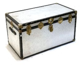 A large silver coloured travel trunk, 92x50x52cmH