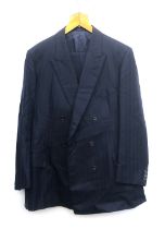 A J. G. Chappell Ltd double breasted navy wool suit c.1993, the trousers with single pleat, brace