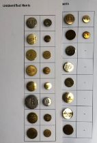 A collection of miscellaneous hunt buttons, mounted on two cards