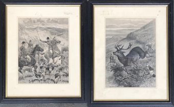 After Sam Carter, a pair of 19th century engravings depicting staghunting on Exmoor, 29.5x22cm