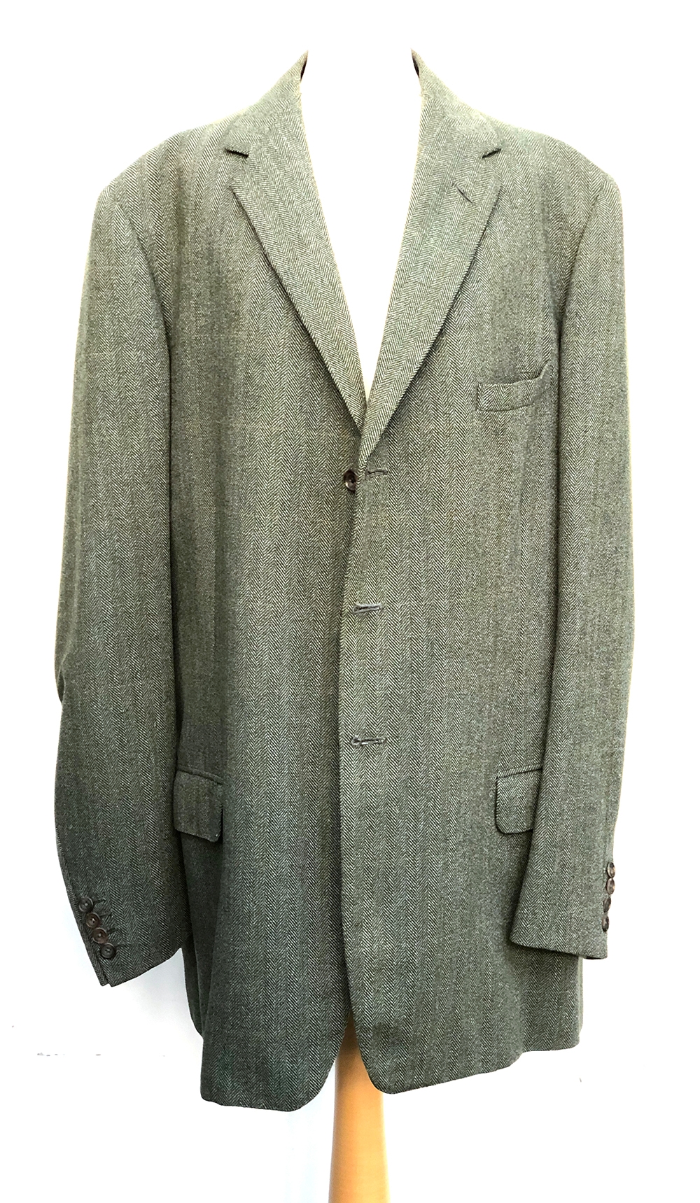 A Denman & Goddard three piece tweed suit c.1967, the trousers with button fly and brace buttons,