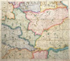 A 19th century hunt map, showing 20 miles round York, linen backed with marbled boards, slip case,