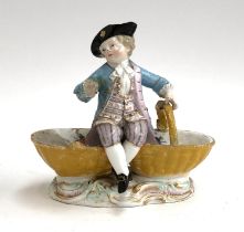 A Meissen porcelain figural salt cellar (in as found condition), 13cmH