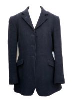 A Saddlemaster ladies navy wool hunting coat with tattersall wool check lining, size 36