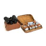 A pair of Omega 7x50 vintage binoculars in hard case; together with a gent's vanity case, AF