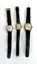 Three leather strap watches comprising Favre-Leuba, Rado president and one other