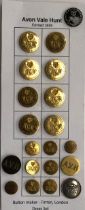 A collection of hunt buttons: Avon Vale Hunt, formed 1895, made by Firmin, London