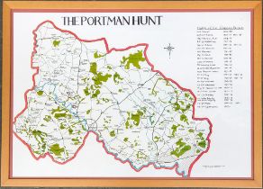 A map of the Portman Hunt country with a list of masters from 1858-1892 (1990), framed and glazed