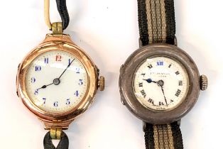 Four vintage watches, to include one 9ct gold cased early 20th century watch with enamel dial and