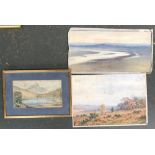 A 19th century watercolour of a lake in a mountainous setting, 13x23cm; together with two others,