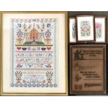 An early 20th century sampler, 'May the wing of friendship never molt a feather', 30x23cm;