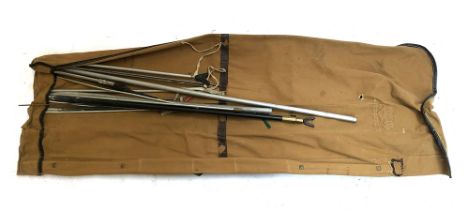 A vintage canvas and leather rod bag, containing a large quantity of bank sticks