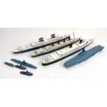 A quantity of Triang Minic ships and accessories to include SS United States, RMS Queen Elizabeth,