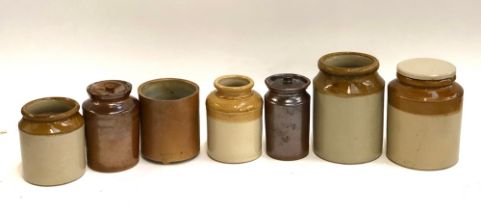 Seven stoneware jars, one stamped 'Government Telegraph Department'