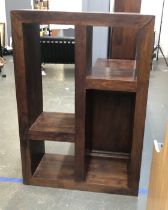 A heavy mango wood storage unit of four sections, 94x35x139cmH