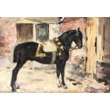 George Lindheimer, Study of a Dragoon's Horse in a stable yard, oil on artist's board, signed