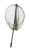 An early folding landing net, with ebonised shaft and brass fittings, 101cm long