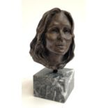 Sculpture of a Female Head in Bronze Resin on Marble Base signed by the artist J Jones ‘03, 15cmH