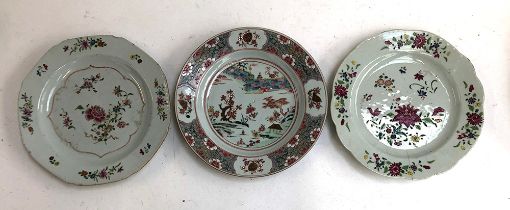 Three famille rose plates, each approx. 23cm diameter