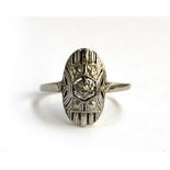 A 14ct gold Art Deco ring of pierced panel form, with an illusion set diamond, size J, approx. 1.6g