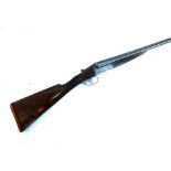 A Butes 12 bore side by side ejector shotgun, 25" barrels, length of pull 14.5", walnut stock, nitro