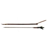 An early 20th century leather horse whip with concealed steel hunting spike, the handle with