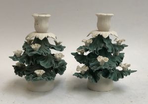 A pair of Isle of Wight porcelain Christmas tree candle holders, each marked to base, 17.5cmH