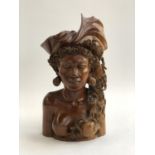 An African carved hardwood bust of a lady, 38cmH