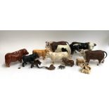 A large collection of Bull figurines, to include Beswick, Saxony, Staffordshire Nelson etc