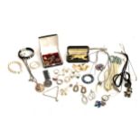 A mixed lot of costume jewellery to include 12ct gold back and front cufflinks; silver bracelet with