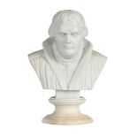 A Meissen bisque porcelain bust of Martin Luther, c.1900, modelled after the original by Johann