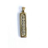 A 9ct gold pendant set with white stones, 30cmL, 1.3g