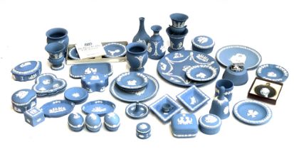 A collection of Wedgwood Jasperware, to include table lighter, vases, pin dishes, trinket pots, etc