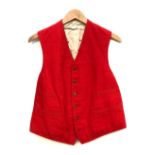 A red wool hunt waistcoat with Culmstock Otterhounds buttons, bears name Bellew