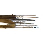 A Hamlin of Cheltenham two piece 7' split cane fly rod; 'The Brook' two piece 7' fly rod; and a
