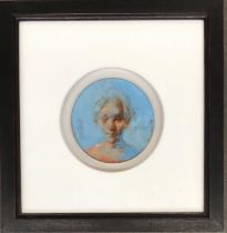 20th century oil on canvas, circular portrait of a girl in box frame, 15cmD