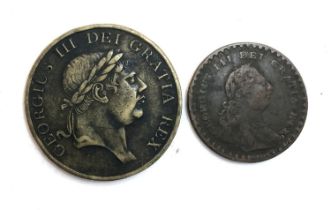 A George III 3 shilling bank token 1815, together with a 1s 6d bank token, 1811