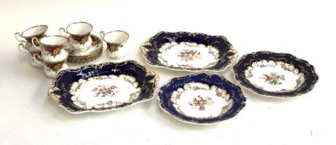 A set of six Royal Albert 'Old Country Roses' teacups and saucers; together with four porcelain