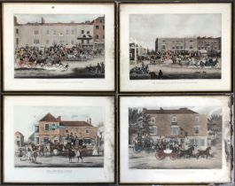 Sutherland after Pollard, a set of four coloured engravings, London coaching scenes, 28x42cm AF