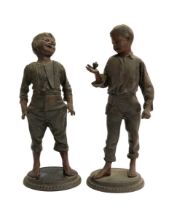 After Ernest Rancoulet, a pair of spelter figures of young boys, approx. 29cmH