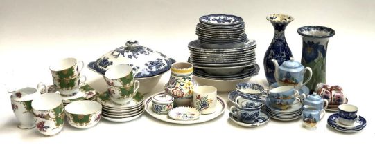 A mixed lot of ceramics to include blue and white, Poole pottery, Japanese tea sets, Grosvenor green