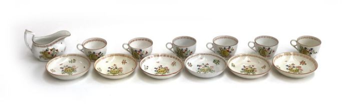 A set of six Newhall Regency and later saucers and cups, hand painted yellow shell and flower