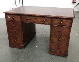 A good Victorian mahogany pedestal desk, inset skiver, over the traditional arrangement of nine